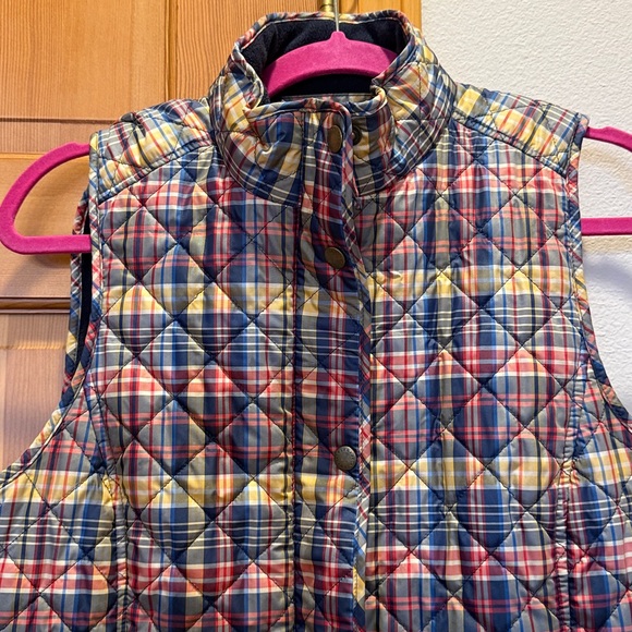 Talbots Diamond Quilted Plaid Vest Women’s Size S Full Zip Mock Beck Pockets - Picture 6 of 12